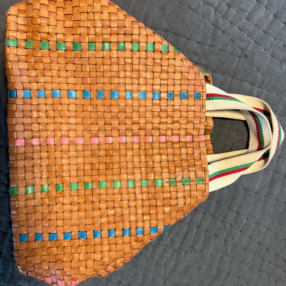 Clare V Handbags - Clare V Tan and Blue Woven Tote Bag